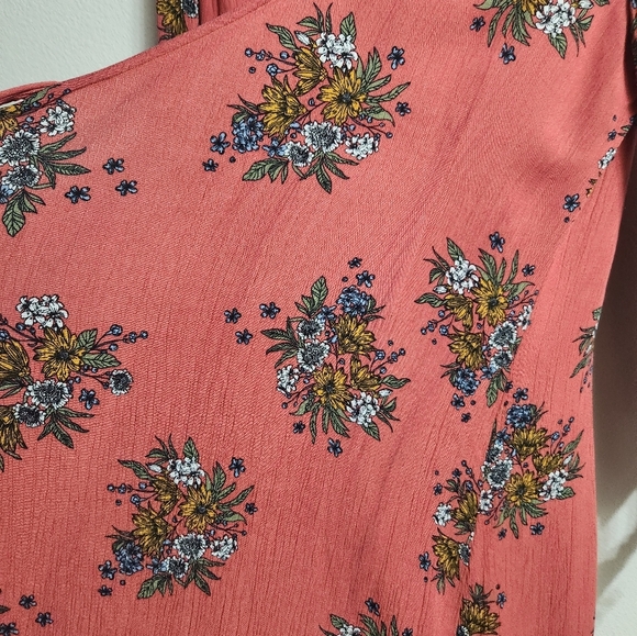 Floral Kimono Wrap Cover-up Midi Flowy 3/4 Sleeve Catch Me Medium Coral Pink - Picture 6 of 9
